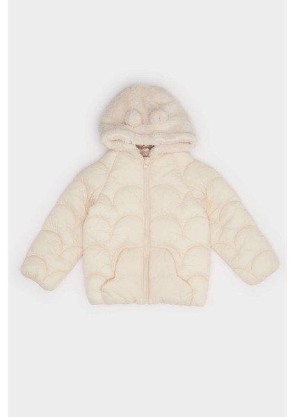 Kız Bebek Rüzgar Geçirmez Su Geçirmez Kapüşonlu Kapitoneli Fermuarlı Mont