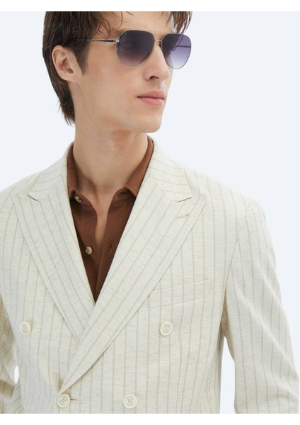 Bej Çizgili Modern Fit Keten Karışımlı Ceket fırsatları