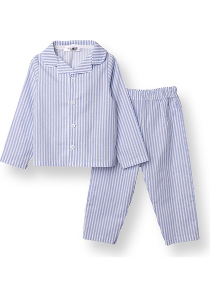Erkek Bebek Uzun Kol Pijama Takımı Düğmeli Pamuklu Bebe Yaka Reçme Paça