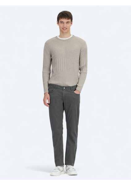 Haki Dokuma Regular Fit Casual Pamuk Karışımlı Pantolon