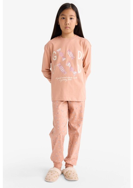 Kız Çocuk Pijama Takımı Baskılı Uzun Kollu Üst Uzun Alt G0091A825WN fiyatları