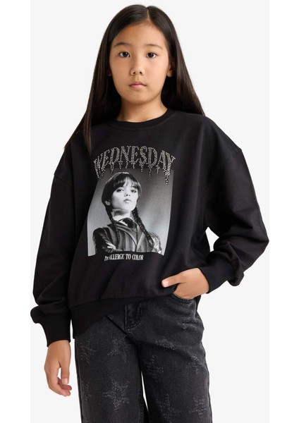 Kız Çocuk Wednesday Oversize Geniş Kalıp Bisiklet Yaka Sweatshirt G0440A825AU fırsatları