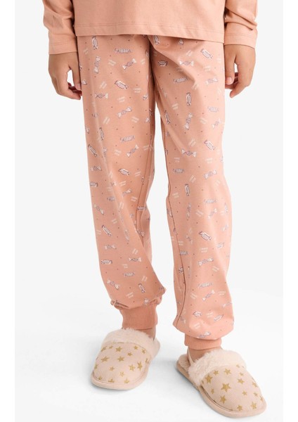 Kız Çocuk Pijama Takımı Baskılı Uzun Kollu Üst Uzun Alt G0091A825WN