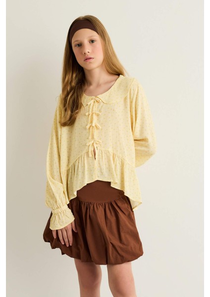 Kız Çocuk Önden Bağlamalı Desenli Uzun Kollu Bluz G1635A825AU