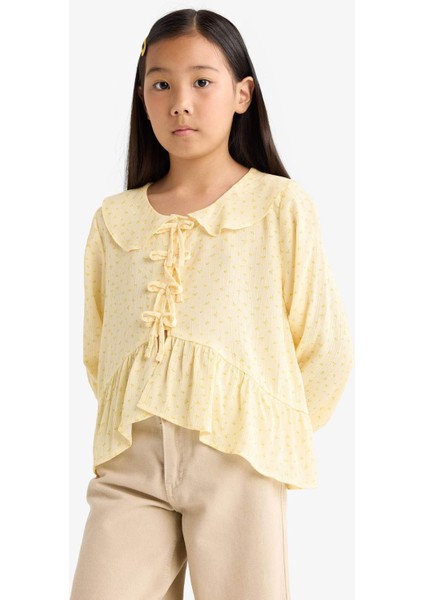 Kız Çocuk Önden Bağlamalı Desenli Uzun Kollu Bluz G1635A825AU