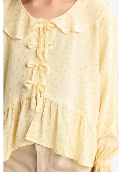 Kız Çocuk Önden Bağlamalı Desenli Uzun Kollu Bluz G1635A825AU