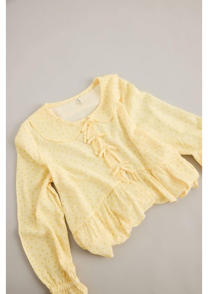 Kız Çocuk Önden Bağlamalı Desenli Uzun Kollu Bluz G1635A825AU