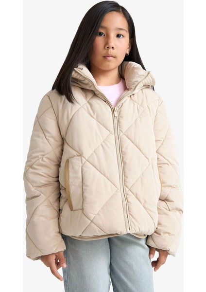 Kız Çocuk Su Geçirmez Kapüşonlu Fermuarlı Mont E9811A825AU