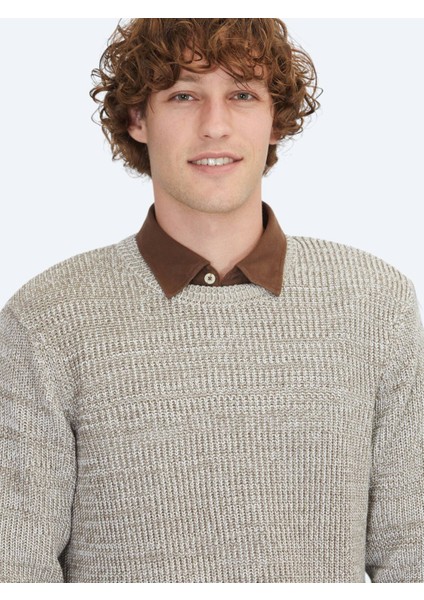 Vizon Bisiklet Yaka Desenli Pamuk Karışımlı Triko Kazak fırsatları