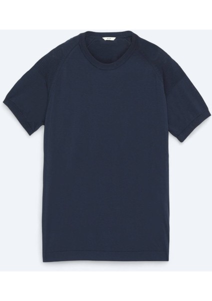 Lacivert Bisiklet Yaka Jakarlı Triko