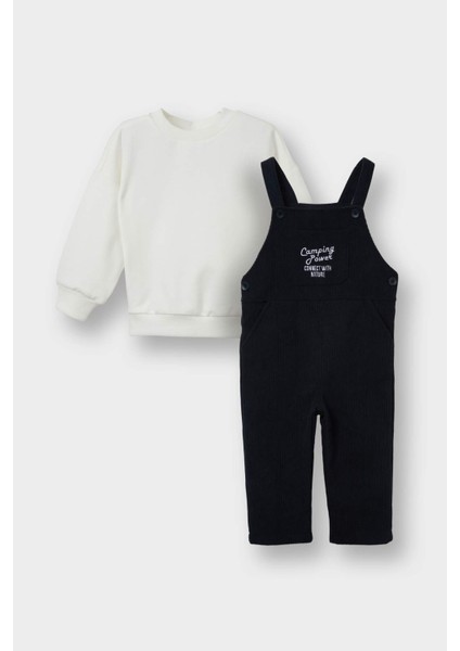 Erkek Bebek 2'li Takım Basic Düz Sweatshirt Fitilli Kadife Salopet G0084A525WN