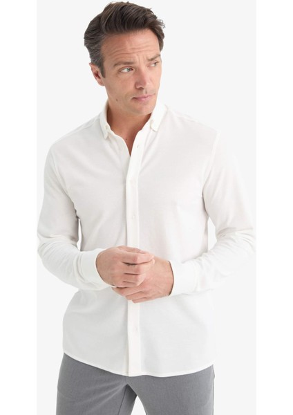 Regular Fit Polo Yaka Penye Uzun Kollu Gömlek E8067AX25AU modelleri