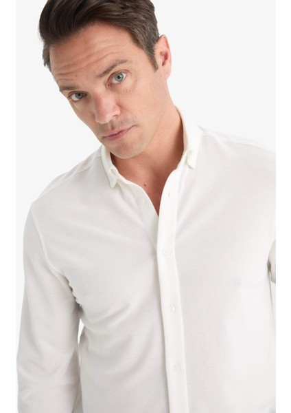 Regular Fit Polo Yaka Penye Uzun Kollu Gömlek E8067AX25AU fırsatları