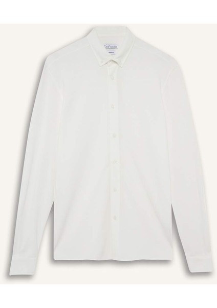 Regular Fit Polo Yaka Penye Uzun Kollu Gömlek E8067AX25AU