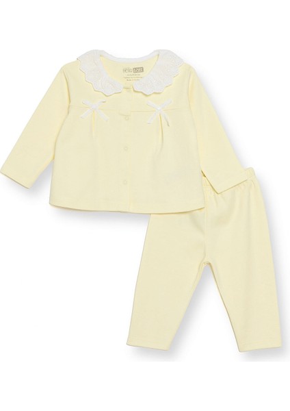 Kız Bebek Uzun Kol Pijama Takımı Interlok Bebe Yaka Uzun Kol Reçme Paça