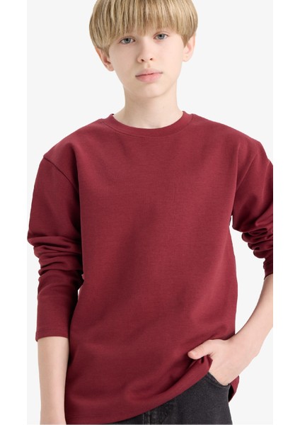 Erkek Çocuk Bisiklet Yaka Basic Düz Uzun Kollu Okul Tişörtü E9661A825AU