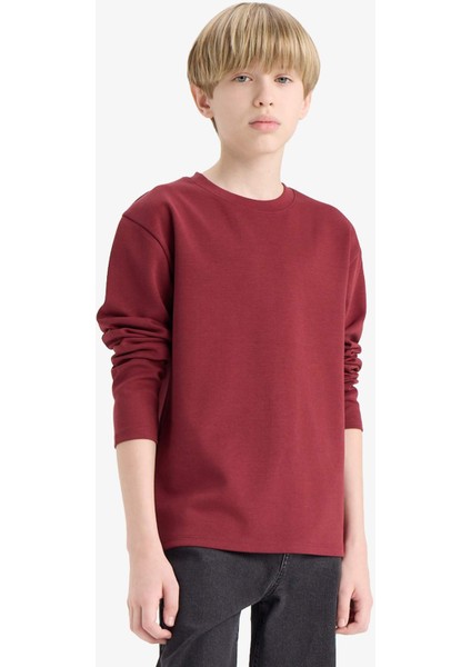 Erkek Çocuk Bisiklet Yaka Basic Düz Uzun Kollu Okul Tişörtü E9661A825AU modelleri
