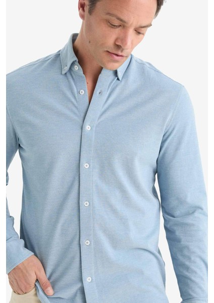 Regular Fit Polo Yaka Penye Uzun Kollu Gömlek E8067AX25AU fırsatları