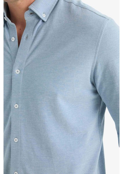 Regular Fit Polo Yaka Penye Uzun Kollu Gömlek E8067AX25AU indirimleri