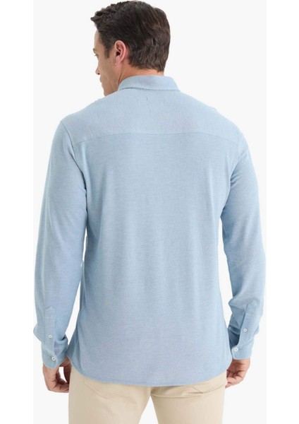 Regular Fit Polo Yaka Penye Uzun Kollu Gömlek E8067AX25AU