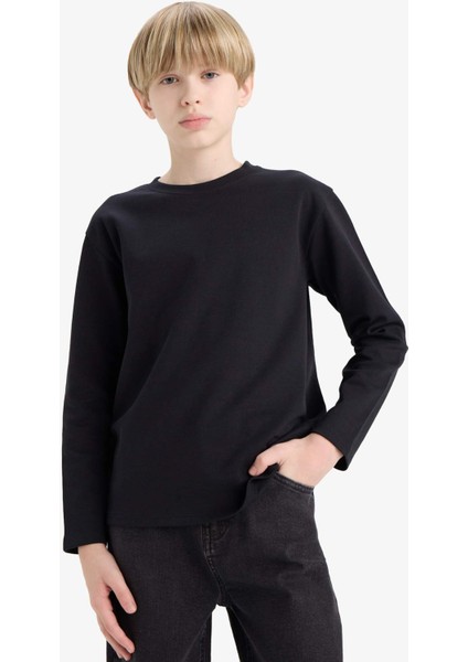 Erkek Çocuk Bisiklet Yaka Basic Düz Uzun Kollu Okul Tişörtü E9661A825AU modelleri