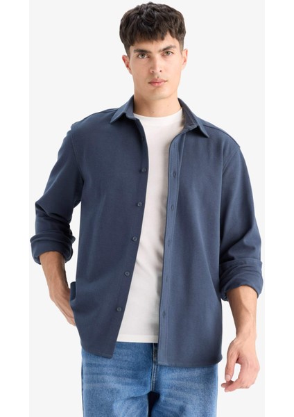 Regular Fit Polo Yaka Penye Uzun Kollu Gömlek E9023AX25WN modelleri