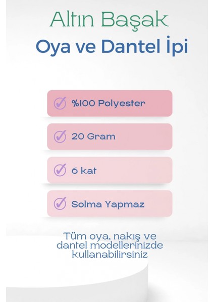 3 Adet Altınbaşak Oya ve Dantel Ipi 20 gr - - No: Beyaz fiyatları