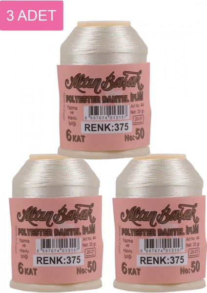 3 Adet Altınbaşak Oya ve Dantel Ipi 20 gr - - No: 375