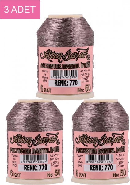 3 Adet Altınbaşak Oya ve Dantel Ipi 20 gr - - No: 770