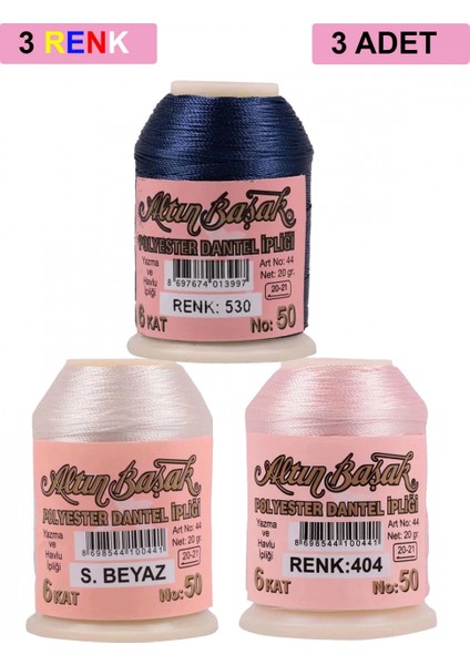 3 Adet Altınbaşak Oya ve Dantel Ipi 20 gr - - No: Ş.beyaz - 404 - 530