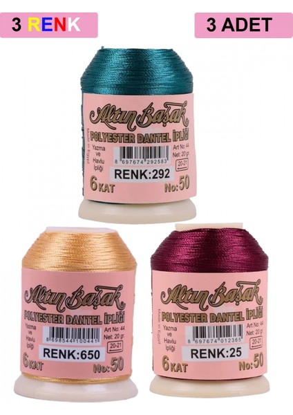 3 Adet Altınbaşak Oya ve Dantel Ipi 20 gr - - No: 650 - 025 - 292