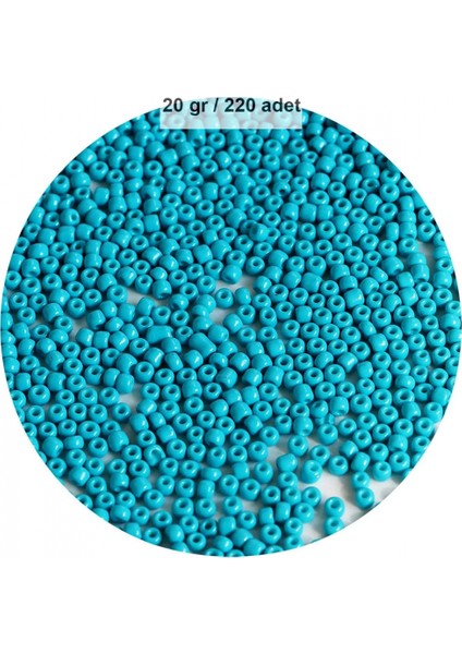 Turquaz Mavi Renk 4 mm Yaklaşık 220 Adet/20 Gram Cam Boncuk Oya Yazma Bileklik ve Kolye