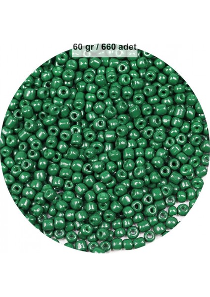 Koyu Yeşil Renk 4 mm Yaklaşık 660 Adet / 60 Gram Cam Boncuk Oya Yazma Bileklik ve Kolye