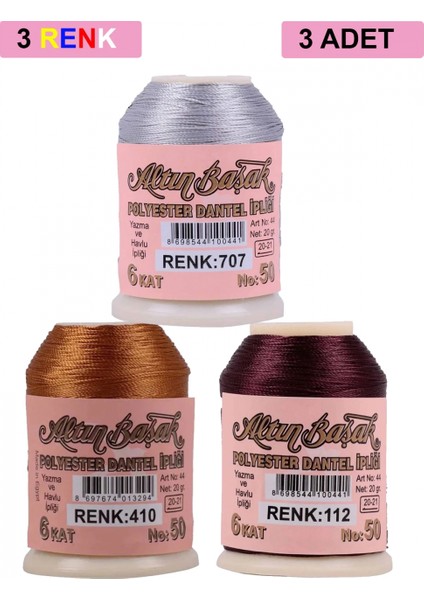 3 Adet Altınbaşak Oya ve Dantel Ipi 20 gr - - No: 410 - 112 - 707