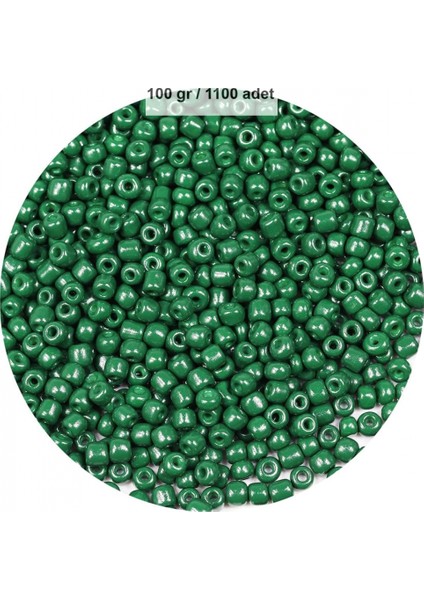 Koyu Yeşil Renk 4 mm Yaklaşık 1100 Adet / 100 Gram Cam Boncuk Oya Yazma Bileklik ve Kolye