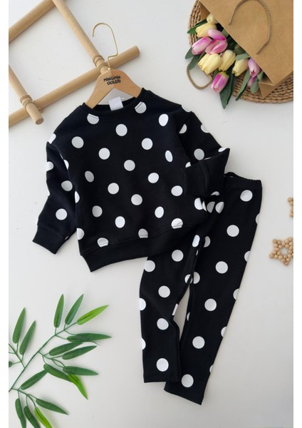 Puantiye Dataylı Taytlı Kız Çocuk takım - Siyah fiyatları