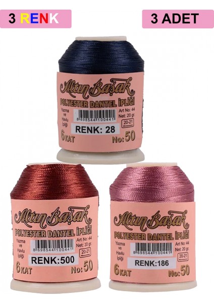 3 Adet Altınbaşak Oya ve Dantel Ipi 20 gr - - No: 500 - 186 - 028