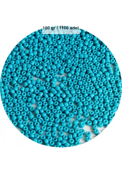 Turquaz Mavi Renk 4 mm Yaklaşık 1100 Adet / 100 Gram Cam Boncuk Oya Yazma Bileklik ve Kolye