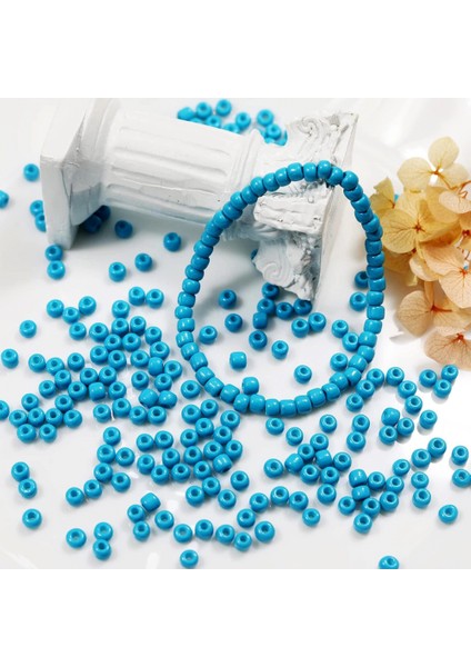 Turquaz Mavi Renk 4 mm Yaklaşık 1100 Adet / 100 Gram Cam Boncuk Oya Yazma Bileklik ve Kolye modelleri