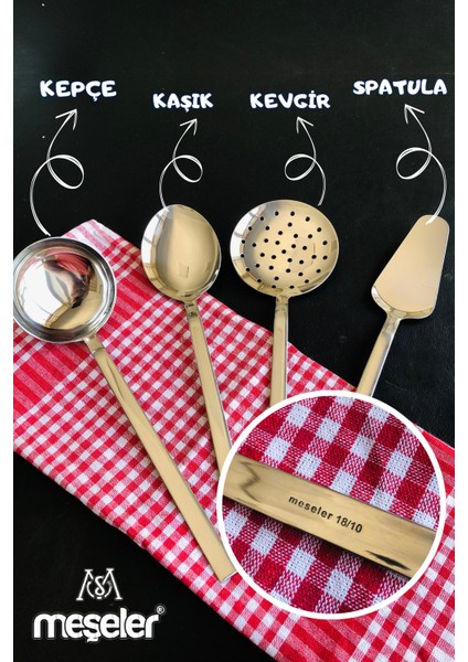 18*10 Paslanmaz Çelik Servis Seti 4 Parça ( Kepçe + Kevgir + Kaşık + Spatula ) fiyatları