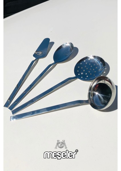 18*10 Paslanmaz Çelik Servis Seti 4 Parça ( Kepçe + Kevgir + Kaşık + Spatula ) modelleri