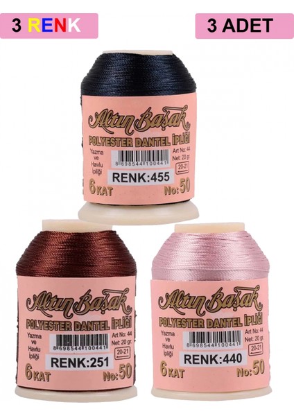 3 Adet Altınbaşak Oya ve Dantel Ipi 20 gr - - No: 251 - 440 - 455