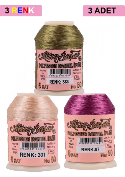 3 Adet Altınbaşak Oya ve Dantel Ipi 20 gr - - No: 301 - 087 - 383