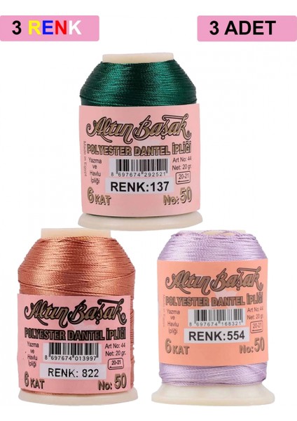 3 Adet Altınbaşak Oya ve Dantel Ipi 20 gr - - No: 822 - 554 - 137