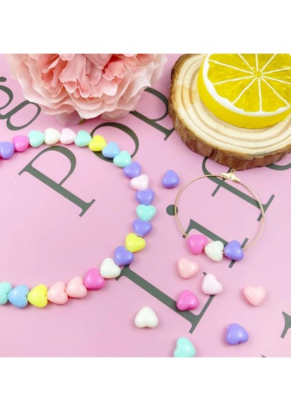 20 gr (100 Adet) Şeker Rengi Akrilik Kalp Boncuklar Renkli Karışık Plastik Pastel Boncuklar Ara Boncuk Kalp Şekilli Kolye Bilezik Için fiyatları