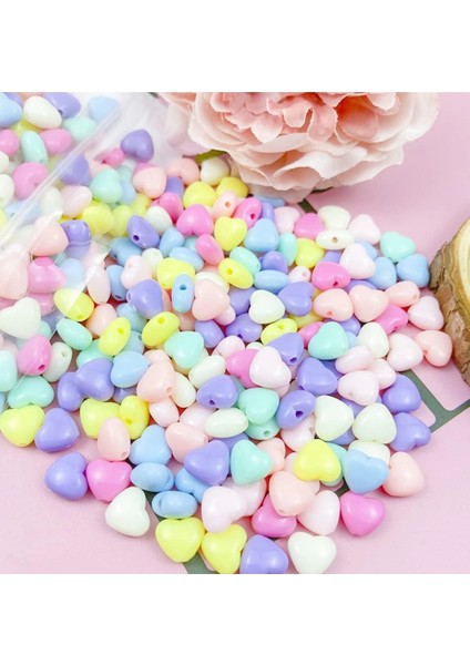 20 gr (100 Adet) Şeker Rengi Akrilik Kalp Boncuklar Renkli Karışık Plastik Pastel Boncuklar Ara Boncuk Kalp Şekilli Kolye Bilezik Için