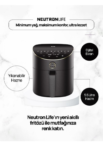 Smart Air Fryer Akıllı Fritöz - Siyah - 5.5 Litre