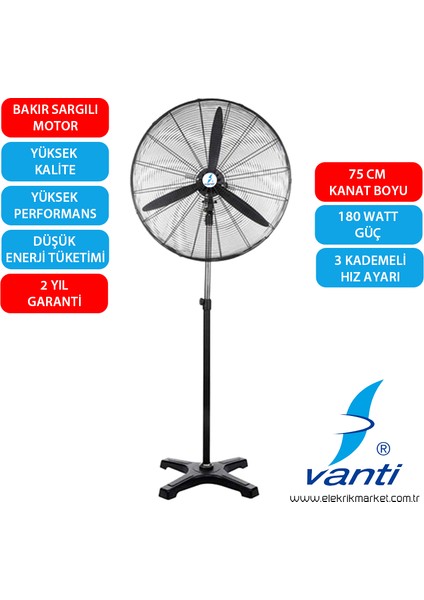 Zengezur VANTİ-KCF292-AY-SANAYİ Tipi Ayakli Vantilatör 75CM 180W