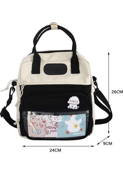 Siyah Rahat Moda Kawaii Sırt Çantası Kawaii Pimleri ve Aksesuarları ile Omuz Çantası Fermuarlı Kawaii Okul Sırt Çantası Açık Hediye Için (Yurt Dışından)