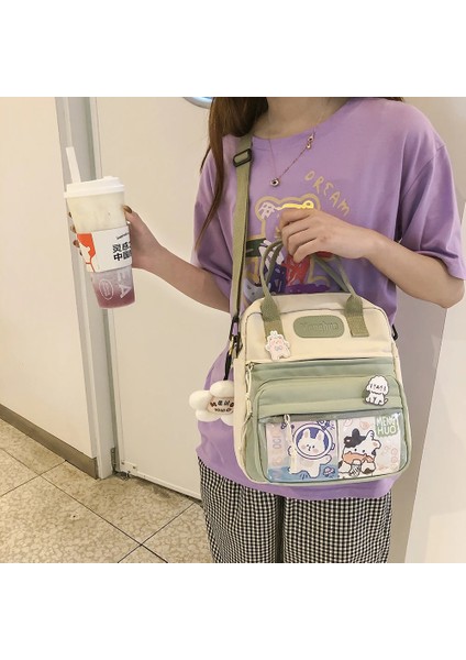 Siyah Rahat Moda Kawaii Sırt Çantası Kawaii Pimleri ve Aksesuarları ile Omuz Çantası Fermuarlı Kawaii Okul Sırt Çantası Açık Hediye Için (Yurt Dışından) indirimleri